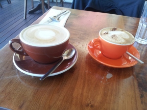Confused coffee. What happens when you ask for a regular latte in Christchurch. The brown bucket is "regular" size